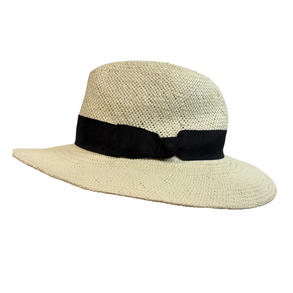 Nordstrom Ivory Straw Fedora Sun Hat Black Ribbon Band N0463784NS One Size